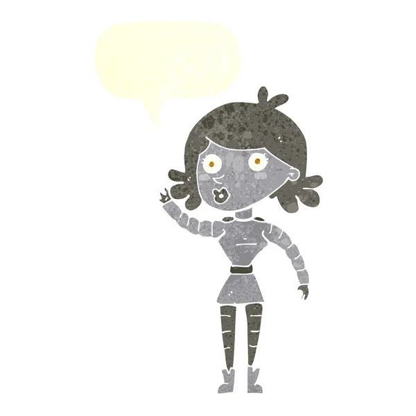 Robot dessin animé femme agitant avec bulle de parole — Image vectorielle