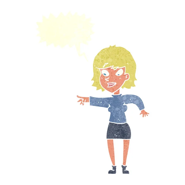 Dessin animé femme pointant avec bulle de parole — Image vectorielle
