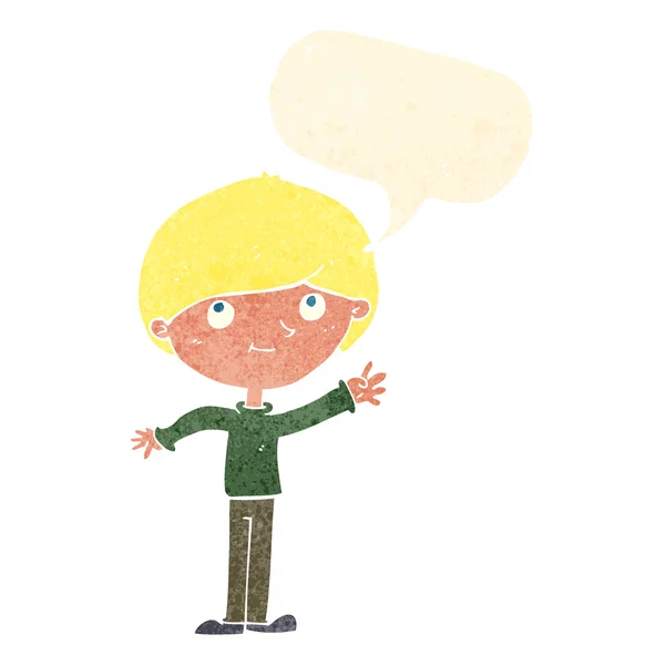Dibujos animados niño feliz con burbuja de habla — Archivo Imágenes Vectoriales