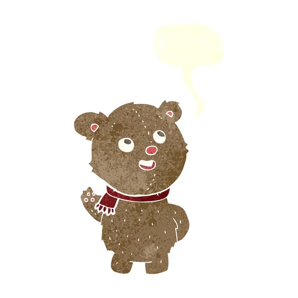 Cartone animato carino orsacchiotto con sciarpa con bolla discorso — Vettoriale Stock