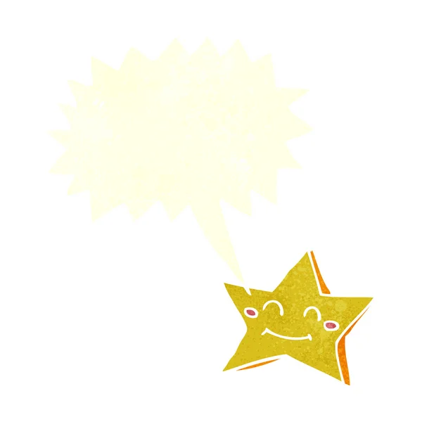 Мультяшный счастливый звездный персонаж с речевым пузырем — стоковый вектор