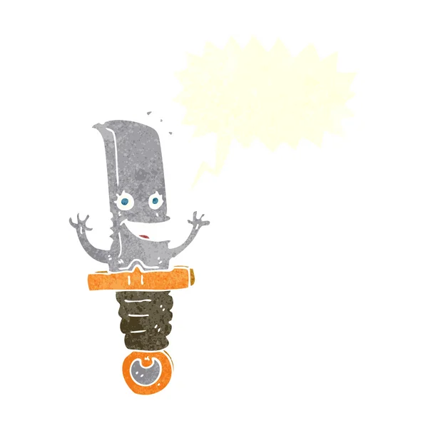 Loco personaje de cuchillo de dibujos animados con burbuja de habla — Vector de stock