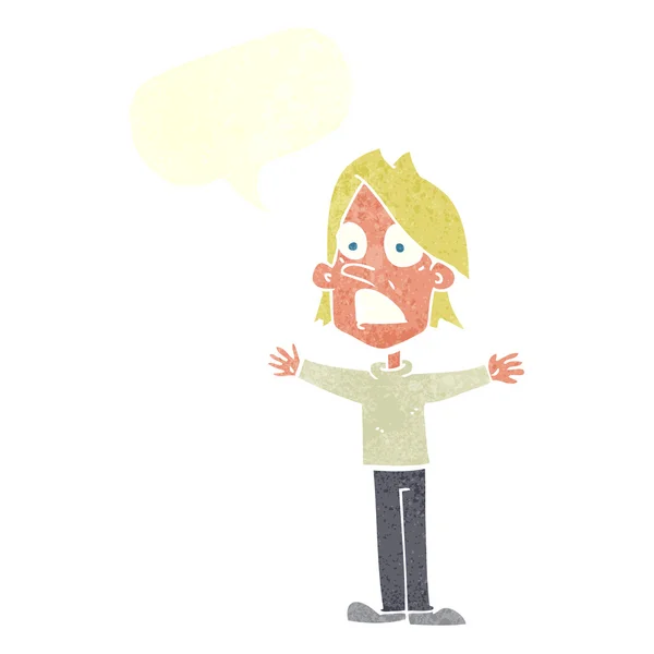 Cartone animato uomo spaventato con bolla discorso — Vettoriale Stock