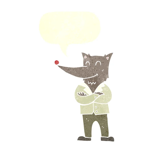 Cartoon wolf in shirt met spraakbel — Stockvector
