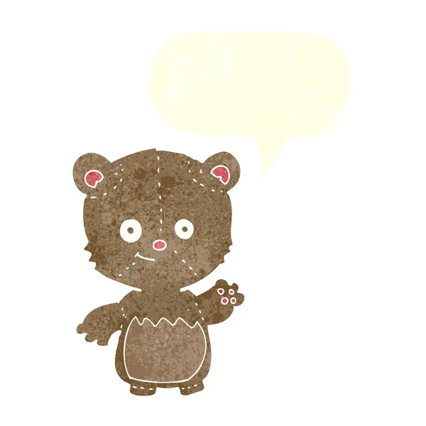 Cartone animato piccolo orsacchiotto agitando con la bolla discorso — Vettoriale Stock