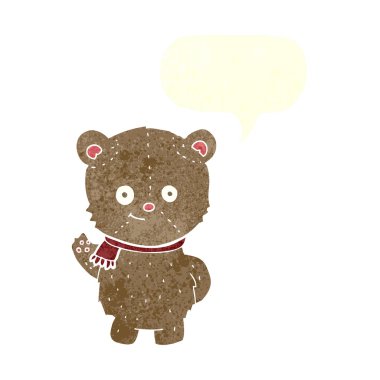 çizgi film ayısı konuşma baloncuğuyla el sallıyor