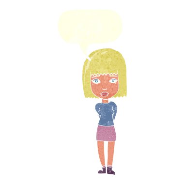 Konuşma balonu olan ciddi bir kız çizgi filmi.