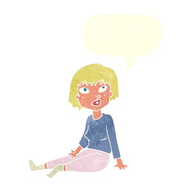 karikatür konuşma balonu ile katta oturan kadın