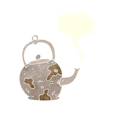 Konuşma baloncuklu eski çay demliği.