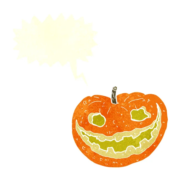 Calabaza espeluznante de dibujos animados con burbuja del habla — Vector de stock