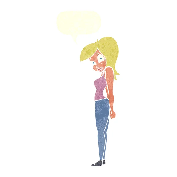 Όμορφη γυναίκα κινουμένων σχεδίων με το συννεφάκι λόγου — Διανυσματικό Αρχείο