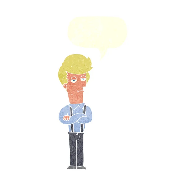 Desenho animado entediado homem com fala bolha —  Vetores de Stock
