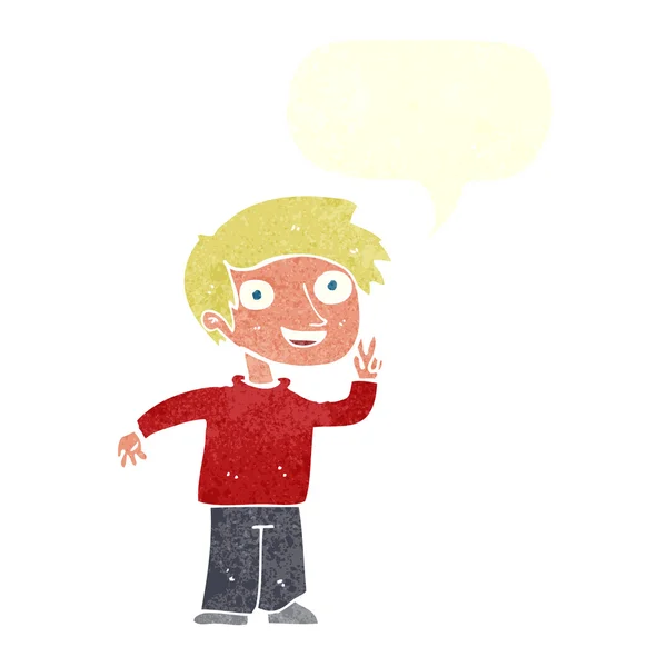 Niño de dibujos animados posando para la foto con la burbuja del habla — Archivo Imágenes Vectoriales