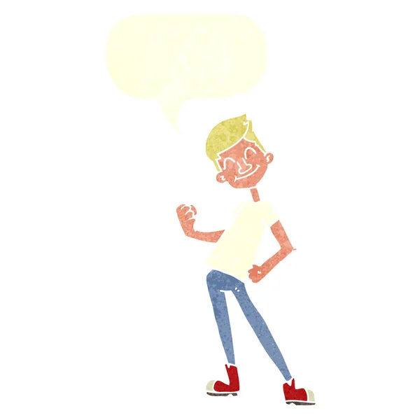 Dibujos animados celebrando hombre con burbuja de habla — Archivo Imágenes Vectoriales