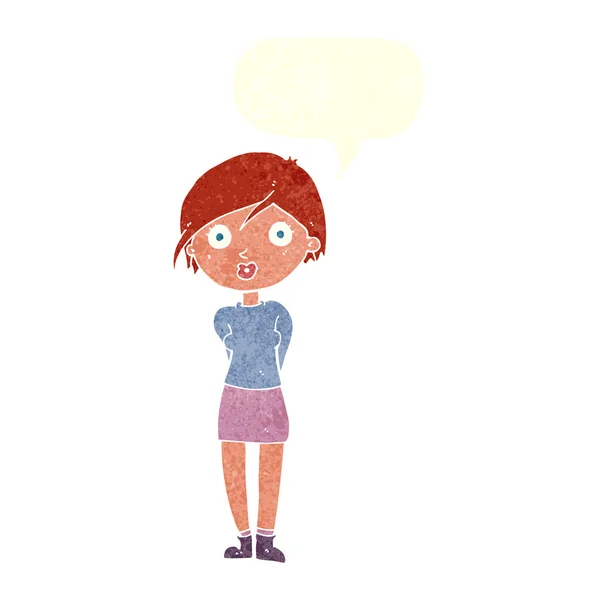 Cartoon überrascht Mädchen mit Sprechblase — Stockvektor