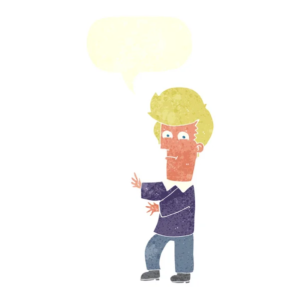 Homme dessin animé gesticulant sauvagement avec bulle de parole — Image vectorielle