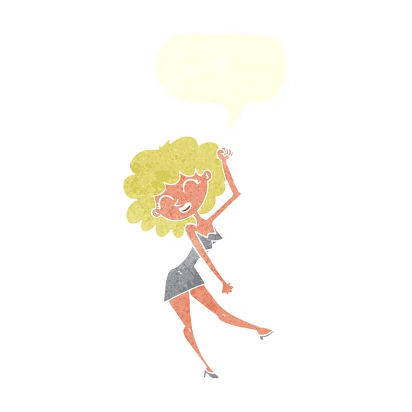 Cartoon tanzende Frau mit Sprechblase — Stockvektor