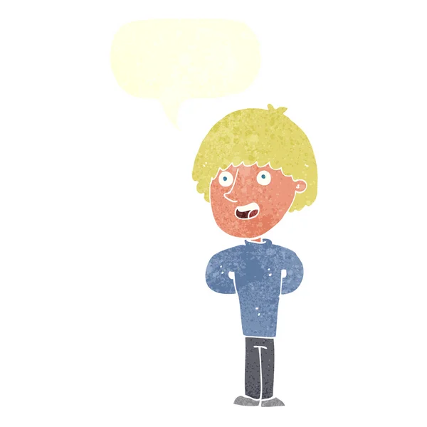 Desenho animado homem feliz com bolha de fala — Vetor de Stock
