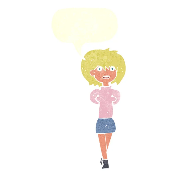 Desenho animado mulher chocada com bolha de fala — Vetor de Stock