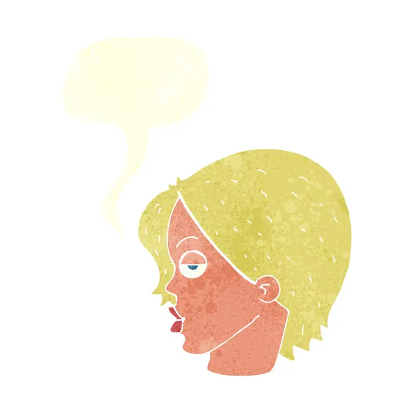 Femme dessin animé lever les sourcils avec bulle de parole — Image vectorielle
