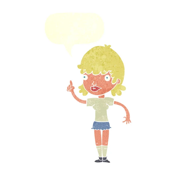 Femme dessin animé avec idée avec bulle de parole — Image vectorielle