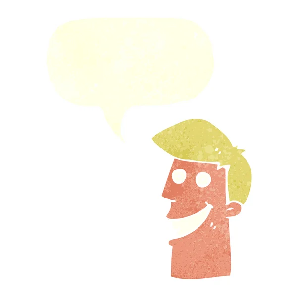 Cartoon grinning man with speech bubble — Stock Vector
