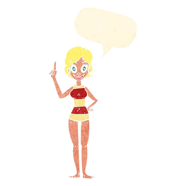 Kreskówki kobieta w paski strój kąpielowy z bańki mowy — Wektor stockowy