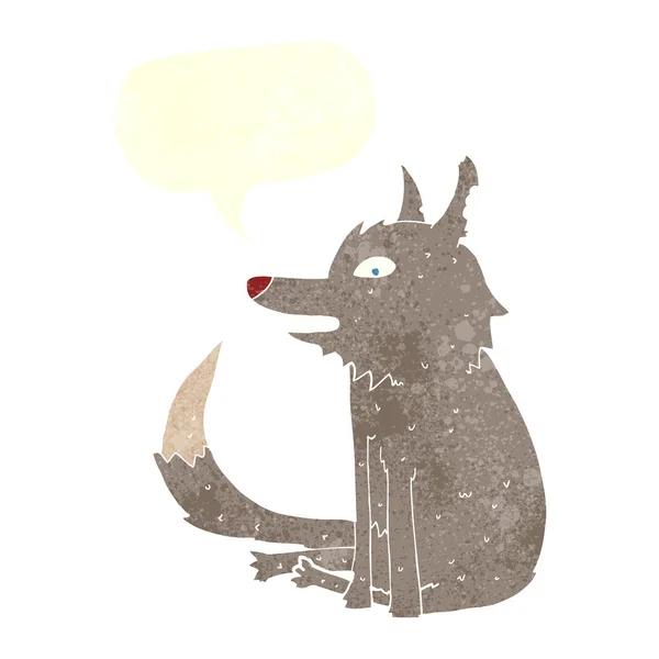 Loup dessin animé assis avec bulle de parole — Image vectorielle