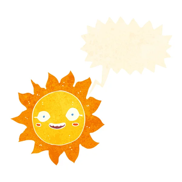 Dibujos animados sol feliz con burbuja de habla — Vector de stock