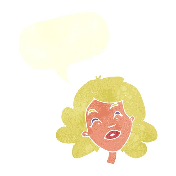 भाषण बबल सह कार्टून आनंदी महिला चेहरा — स्टॉक व्हेक्टर