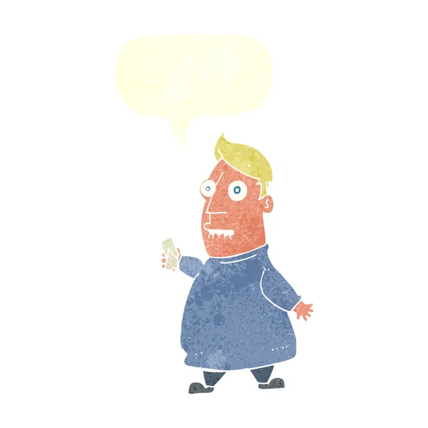 Uomo nervoso cartone animato con biglietti con bolla vocale — Vettoriale Stock