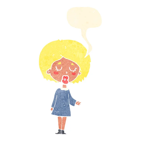 Cartoon woman explaining her point with speech bubble — Stock Vector