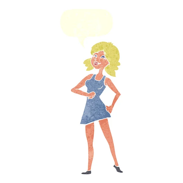 Cartone animato donna orgogliosa con bolla discorso — Vettoriale Stock