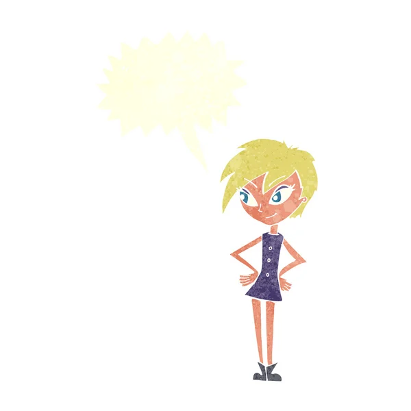 Dziewczyna z kreskówek z rękami na biodrach z bańki mowy — Wektor stockowy