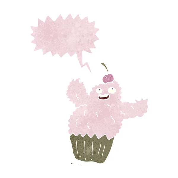 Dessin animé cupcake monstre avec bulle de parole — Image vectorielle