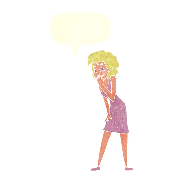 Fumetto donna ridere con discorso bolla — Vettoriale Stock