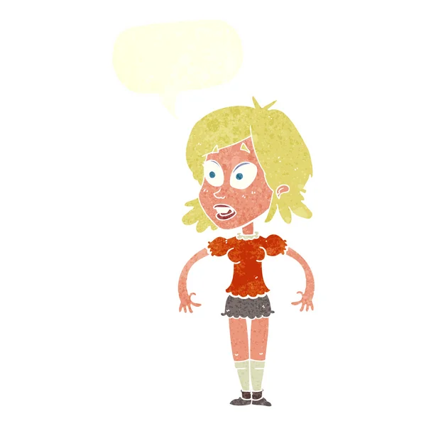 Karikatur überrascht Frau mit Sprechblase — Stockvektor