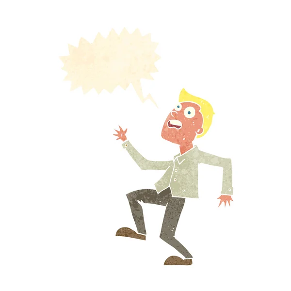 Homem dos desenhos animados em pânico com bolha de fala — Vetor de Stock