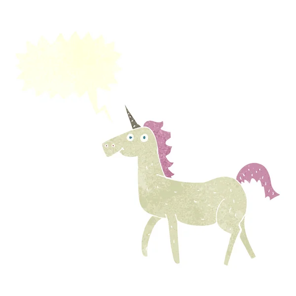 Unicornio de dibujos animados con burbuja del habla — Vector de stock