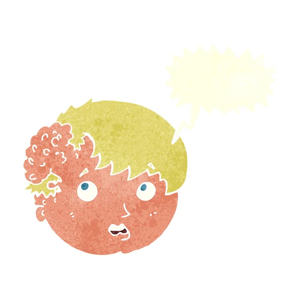 Rajzfilm fiú csúnya növekedés a beszéd buborék fej — Stock Vector