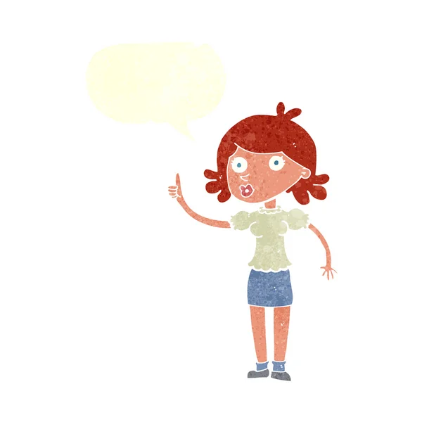 Cartoon vrouw met idee met tekstballon — Stockvector