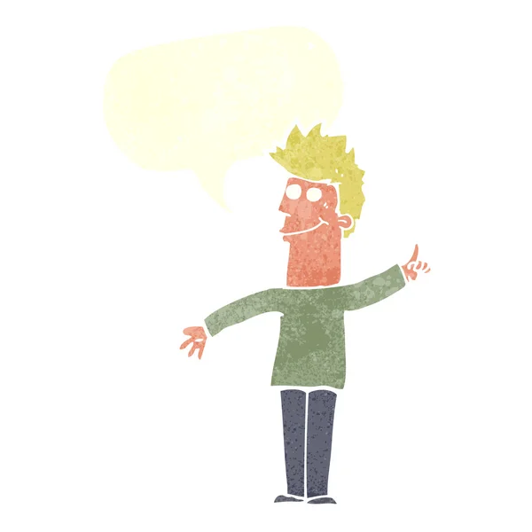 Uomo cartone animato con idea con bolla discorso — Vettoriale Stock