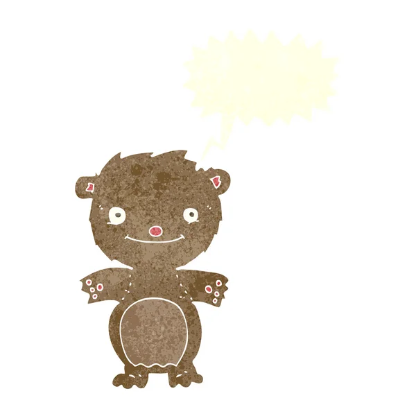 Desenho animado pequeno ursinho feliz com bolha de fala —  Vetores de Stock