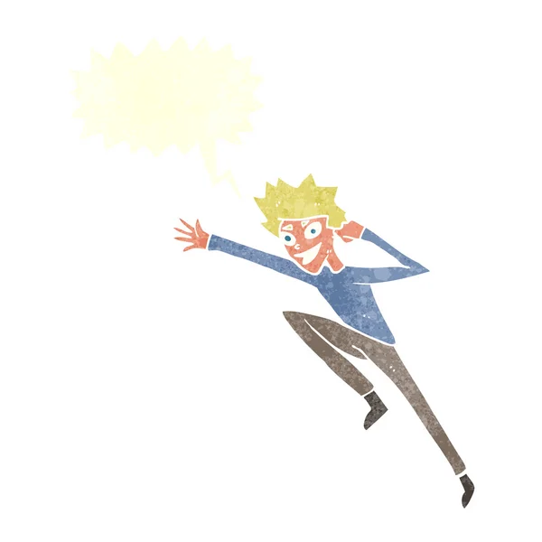Cartoon jumping man with speech bubble — Stock Vector