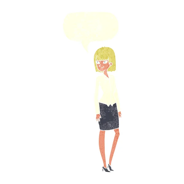 Dessin animé jolie femme d'affaires avec bulle de parole — Image vectorielle