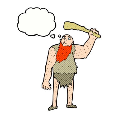 Düşünce baloncuğu olan neandertal çizgi film