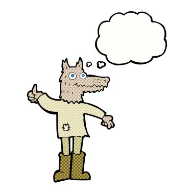 Düşünce kabarcığı olan bir kurt adam.