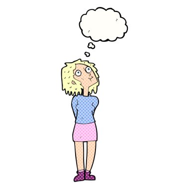 düşünce balonu ile karikatür meraklı kadın