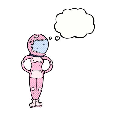 Düşünce kabarcığı olan kadın astronot.