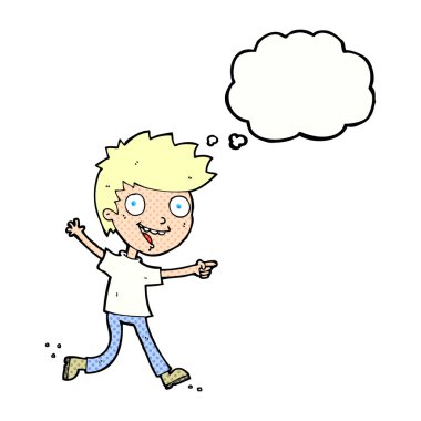 Düşünce baloncuğu olan çılgın çocuk.